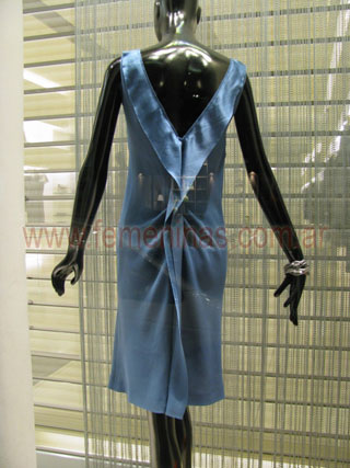 Vestido azul sin mangas volado moebius en espalda Ferreti